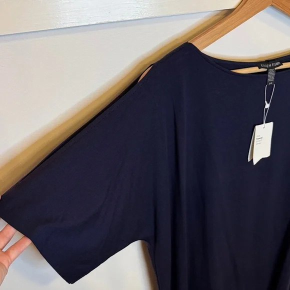 Eileen Fisher NWT Women’s Bateau Kimono Dress Midnight Blue Loose-Fit Size L - Picture 7 of 8